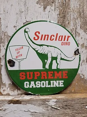 Vintage Sinclair Porcelain Sign Dino Supreme Gasoline Motor Oil Sales Service 6  • $148.12