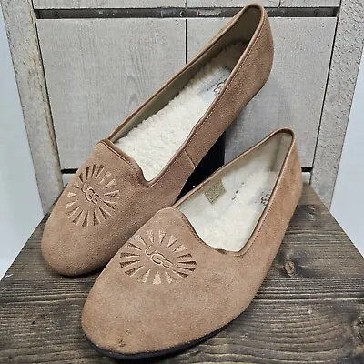 UGG Women's Size 11 Alloway Chestnut Brown Suede Shearling Ballet Flat 1001632 • $36.99