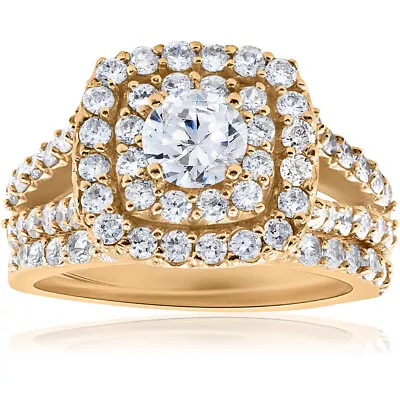 2ct Diamond Engagement Double Cushion Halo Wedding Ring Set 10k Yellow Gold • $1299.99