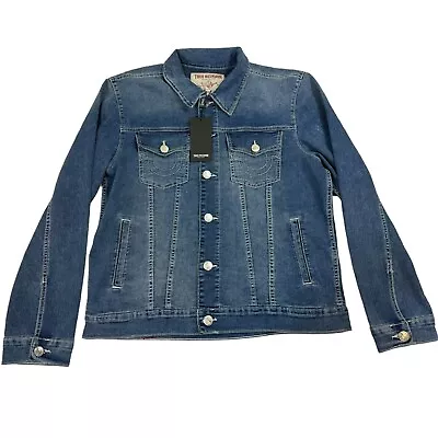 True Religion Men’s Denim Trucker Jean Jacket Blue Button Front Size Large New • $68