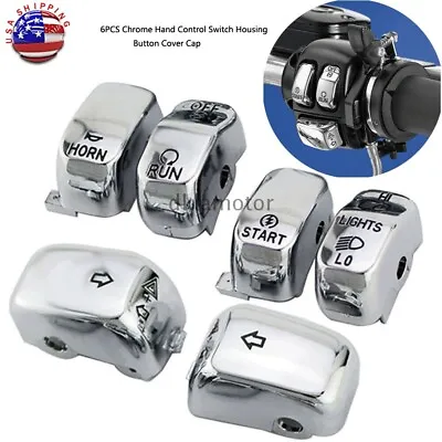 $15.39 • Buy 6pcs Hand Control Switch Housing Button Cover Cap Kit Chrome For Harley 96-13 US