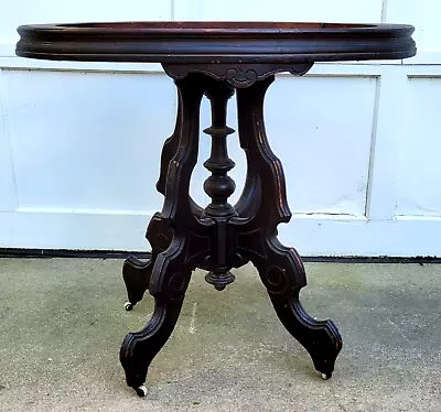 Antique Oval Eastlake Carved Oval Entrance Hall Parlor Table ~ Needs Marble Top • $100