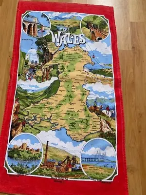 Vintage - Souvenir Of Wales - Pictorial Map & Areas  Cotton Tea Towel • £2.50
