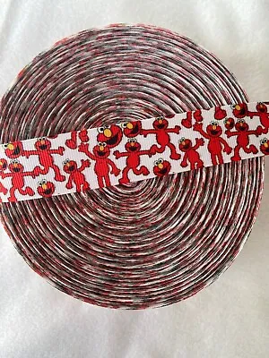 Sesame Inspired Grosgrain Ribbon By The Yard 1  Red White Elmo Dancing • $1.25