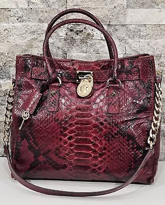 Michael Kors Large Hamilton Tote Red & Black Python Embossed Leather Chain Strap • $109.99