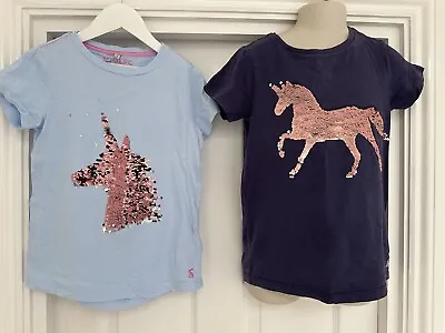 Joules 2 Unicorn Sequin T Shirt Tops Ages 9-10 • £11