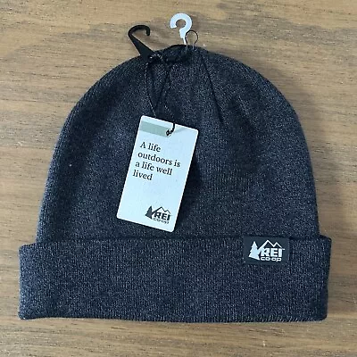 REI Lightweight Logo Beanie. Cuffed Black Heather Winter Hat Unisex • $7.99