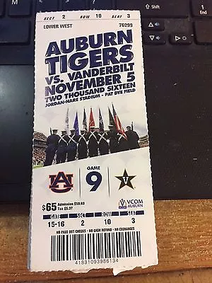 2016 Auburn Tigers Vs Vanderbilt Commodores College Football Ticket Stub 11/5 • $2.49