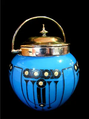 Mappin & Webb Prince's Plate Silver Art Deco Blue Cased Glass Enamel Jar Humidor • $49.99