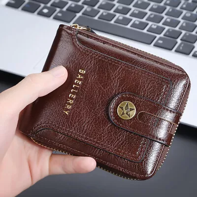 Mens Retro Wallet With Zipper Leather Bifold Purse ID Window Coin Pocket US SHIP • $9.49