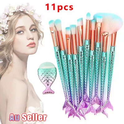 11x Makeup Brushes Gvv Foundation Fish Tail Set Eyeshadow Cosmetic Brush Mermaid • $12.99