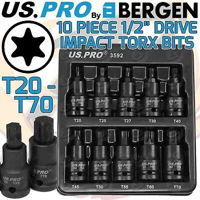 US PRO IMPACT TORX BIT Sockets Set 1/2  Drive Impact TRX Star Sockets T20 To T70 • £14.95