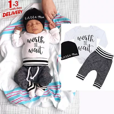 UK Newborn Baby Boy Matching Clothes Little Man Tops Romper Pants Brother Outfit • £11.99