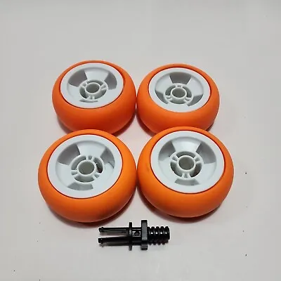 Set Of 4 Oranage Junior Meccano Plastic And Rubber Wheels See Description • £6.63