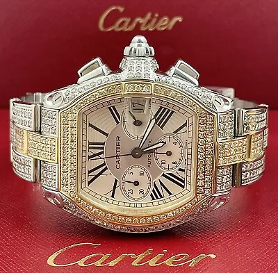 $11999 • Buy Cartier Roadster XL Men's Watch 18k Yellow Gold & Steel 43mm Iced 12ct Diamonds