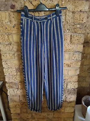£15 • Buy Topshop Size 6 Yellow Blue Stripped Peg Leg Trousers High Waisted (ish)