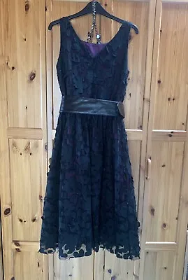 Audrey Hepburn Inspired/ Lindy Hop Style Size 10 Black Floral Over Dk Purple • £15