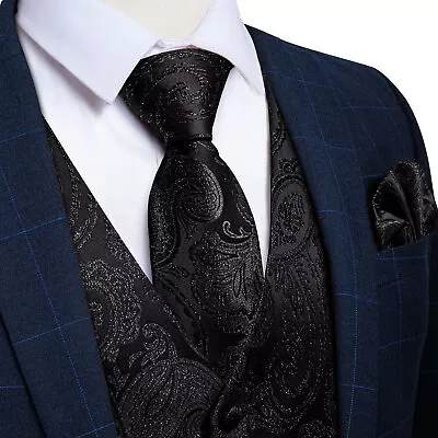 NEW Men's Paisley Design Dress Vest And Neck Tie Hankie Set For Suit Or Tuxedo • $23.99