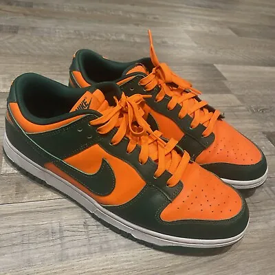 Nike Dunk Low Miami Hurricanes Mens Size 13 Green Orange Zoom DD1391-300 • $125