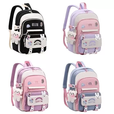 School Bag For Girls Laptop Backpack Casual Travel Daypack With Pins And Pendant • $44.14