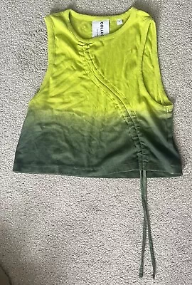 COLLUSION Ribbed Crop Vest With Rouched Detail In Green Size XL. • £9