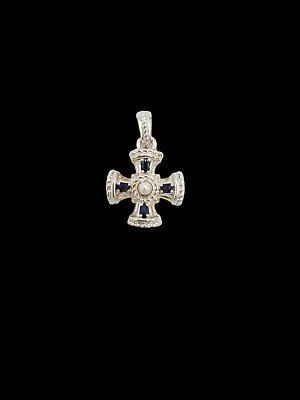 $84.95 • Buy Judith Ripka Sterling Silver Pearl Blue Sapphire Maltese Cross Enhancer Pendant