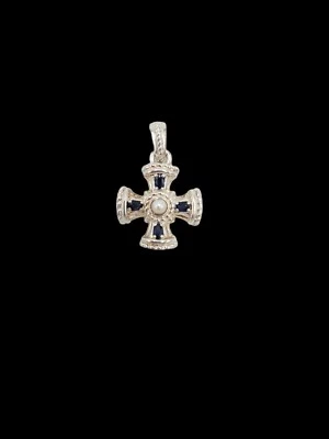 $84.95 • Buy Judith Ripka Sterling Silver Pearl Blue Sapphire Maltese Cross Enhancer Pendant