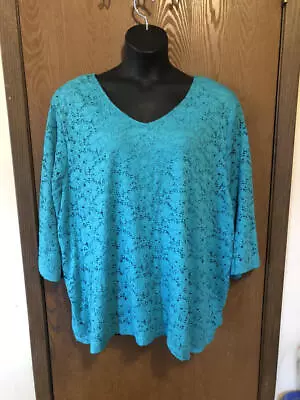 NWT Maggie Barnes Turquoise Open-Knit Floral Top 5X 34/36 • $19.99