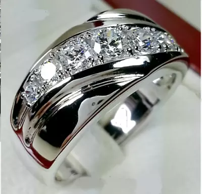 14K White Gold FN 2CT Round Lab-Created Diamond Men's Engagement Wedding Band  • $128.88