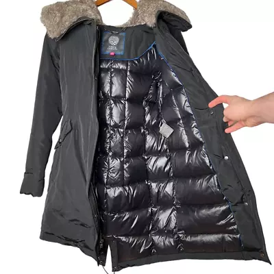 Vince Camuto XS Down Puffer Coat Long Jacket Faux Fur Hooded Full Zip Black 0 2 • $39