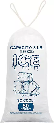 Plastic Ice Bags 8 Lb - 50 Count Size: 19 X 11 Inch. With A Dra • $21.37