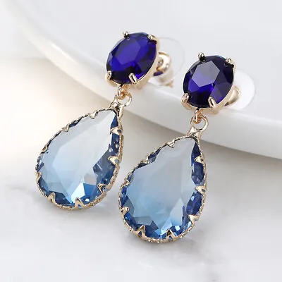 New Mystic Be Color Tourmaline Blue Topaz Gems Women Dangle Stud Earrings Gold • $6.99