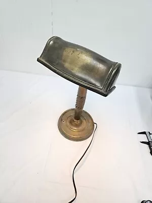 Antique Machine Age Cast Iron Bronze Wash Bankers Desk Lamp - WORKS • $175