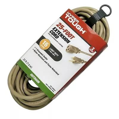 Hyper Tough 25FT 16AWG 3 Prong Tan Single Outlet Outdoor Extension Cord 13 Amps • $11.47