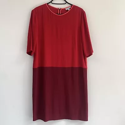 Jigsaw Size 10 Round Neck Block Colour Red/maroon Dress With Short Sleeve  • £10