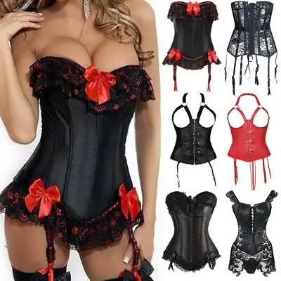 Sexy Garter Corset Lace Crop Top Suspender Burlesque Lingerie Basque Fancy Dress • £20.79