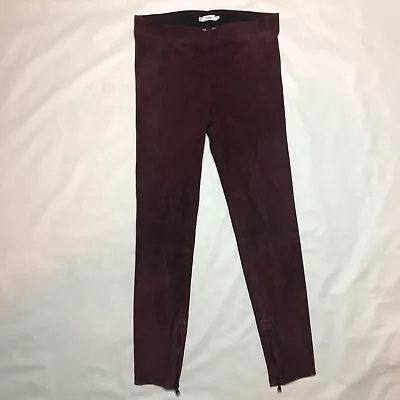 VINCE Suede Pant Skinny Straight Pull On Red Maroon Women's L  30 X 28 • $199.99