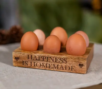 Wooden Egg Rack Holder Kitchen Storage Tray Stand Mango Wood Holds 6 Eggs Home • £11.99