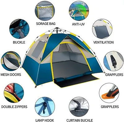 £41.95 • Buy 3-4 Man Full Automatic Instant Pop Up Camping Tent Family Outdoor Hiking Shelter