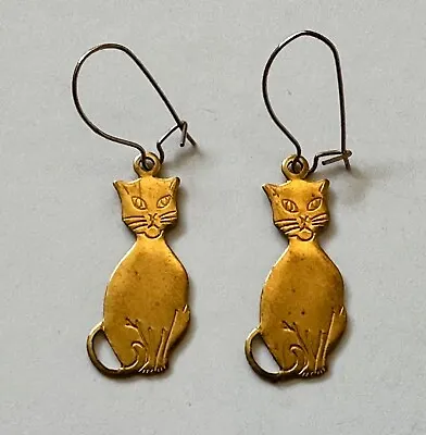 Vintage Cat Siamese Cat Brass Charm 1   Earrings 1 1/4  • $9.95