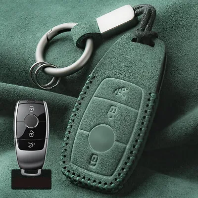 Suede Leather Car Key Fob Case Cover For Mercedes Benz A B C E S GLB GLC GLE GLS • $25.21