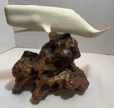 Large ~12” X 9  John Perry Studio Sculpture Sperm  Whale On Burl Wood Vintage • $58.50
