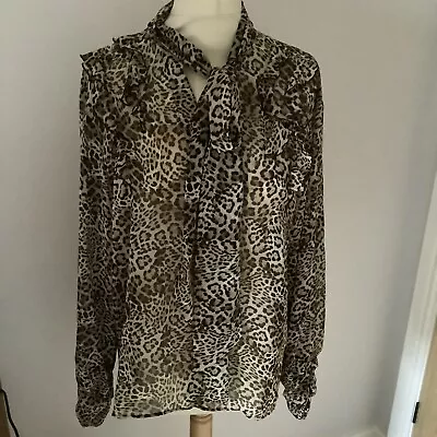 Zara  Tie Neck Leopard Print Long Sleeved Shirt XL • £4