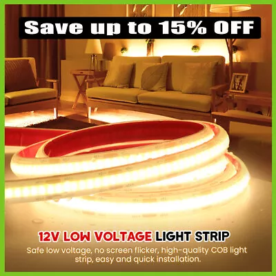 LED COB Strip Lights 1-5m 12V Waterproof Rope Tape Lamp Cabinet Kitchen Decor • £6.50