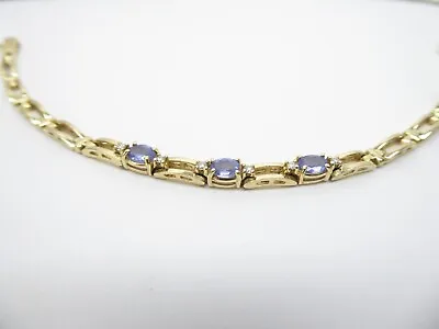 9ct Gold Bracelet Tanzanite & Diamond 10 Grams Hallmarked 7'' Gift Box • £495