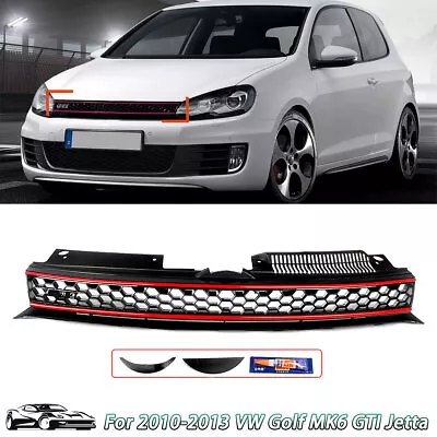 Fits 10-14 VW Golf 6 MK6 GTI Style Front Black Red Trim Grille Mesh Badgeless US • $42.99