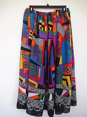 Vtg DIANE FREIS Art Deco Georgette Long Vibrant Abstract Multicolor Skirt *Read • $52