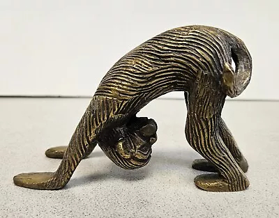 Vintage Heavy Detailed BRASS MONKEY GOOFING AROUND Primate Figurine Statue INDIA • $55