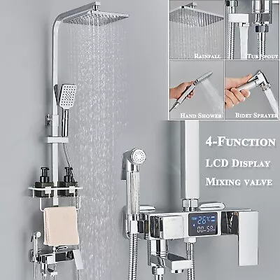 Exposed Shower Taps Mixer Valve Bathroom Square Head Combo Bar Set System Chrome • £109