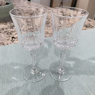 Vintage Wine Glasses Stemware Faceted Stem Bowl European Crystal Glass Set Of 2 • $21